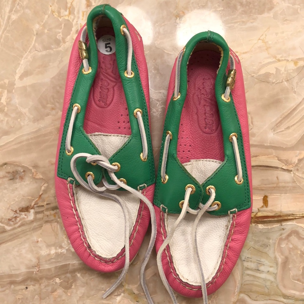 Vintage pink and green sperry boat shoes